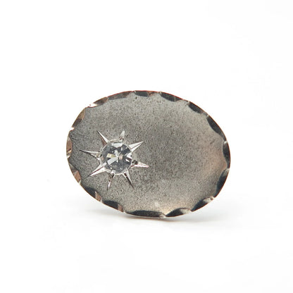 925 Sterling Silver Vintage Theda Round-Cut C Z Textured Oval Pin