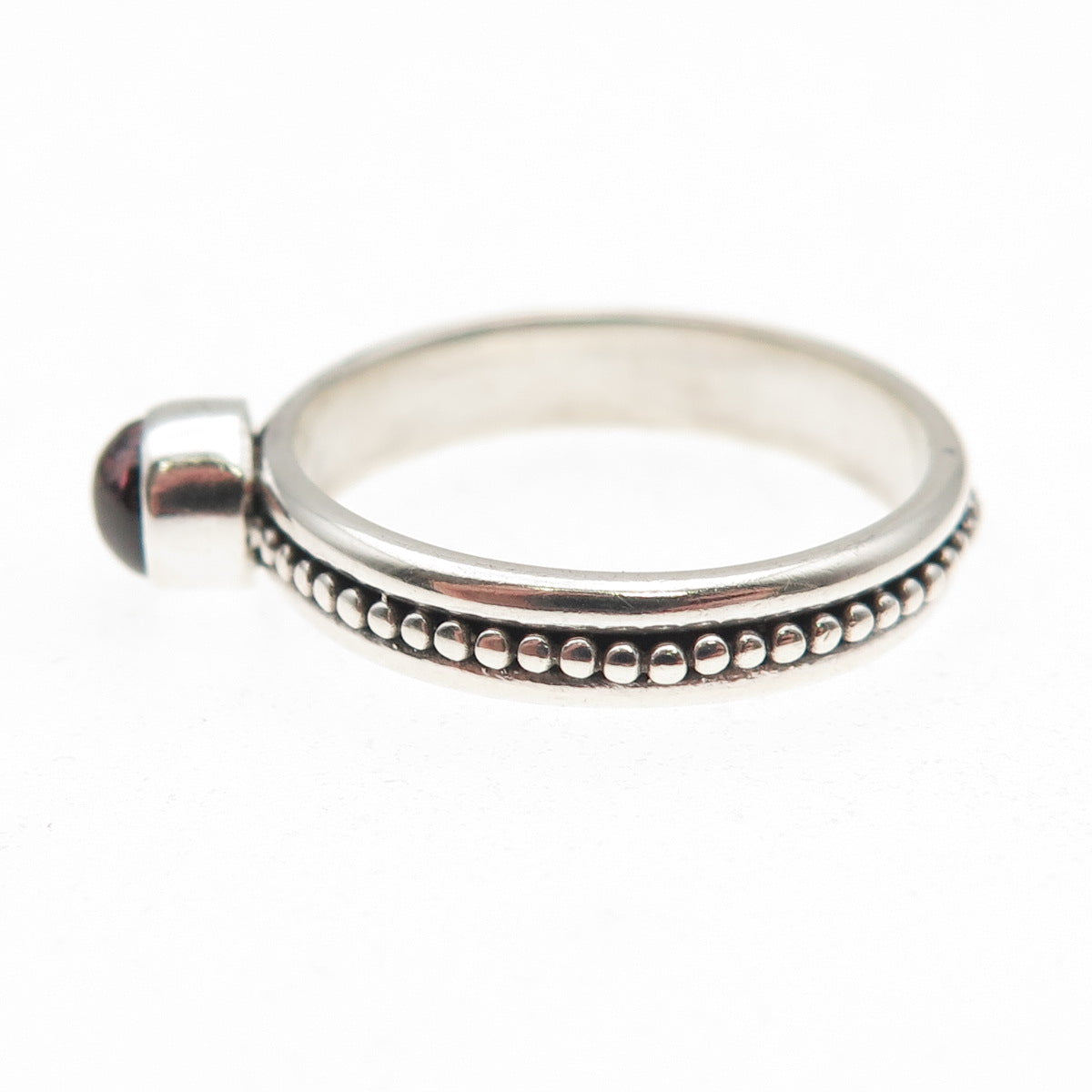 925 Sterling Silver Vintage Real Rhodolite Dotted Oxidized Ring Size 8.5