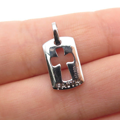 ANNIKA WITT 925 Sterling Silver Round-Cut C Z Cross Tag Mini Charm Pendant