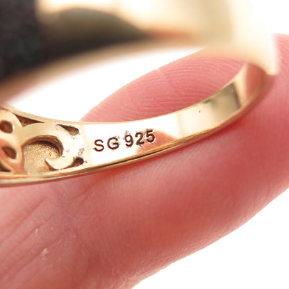 925 Sterling Gold Plated Blue Diamond Star Sapphire & White Topaz Ring Size 11