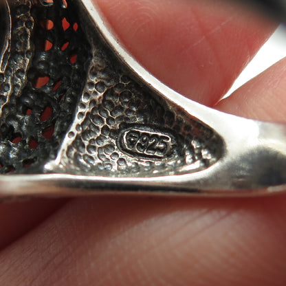 925 Sterling Silver Vintage Real Lapis Granulated Oxidized Ring Size 10.25