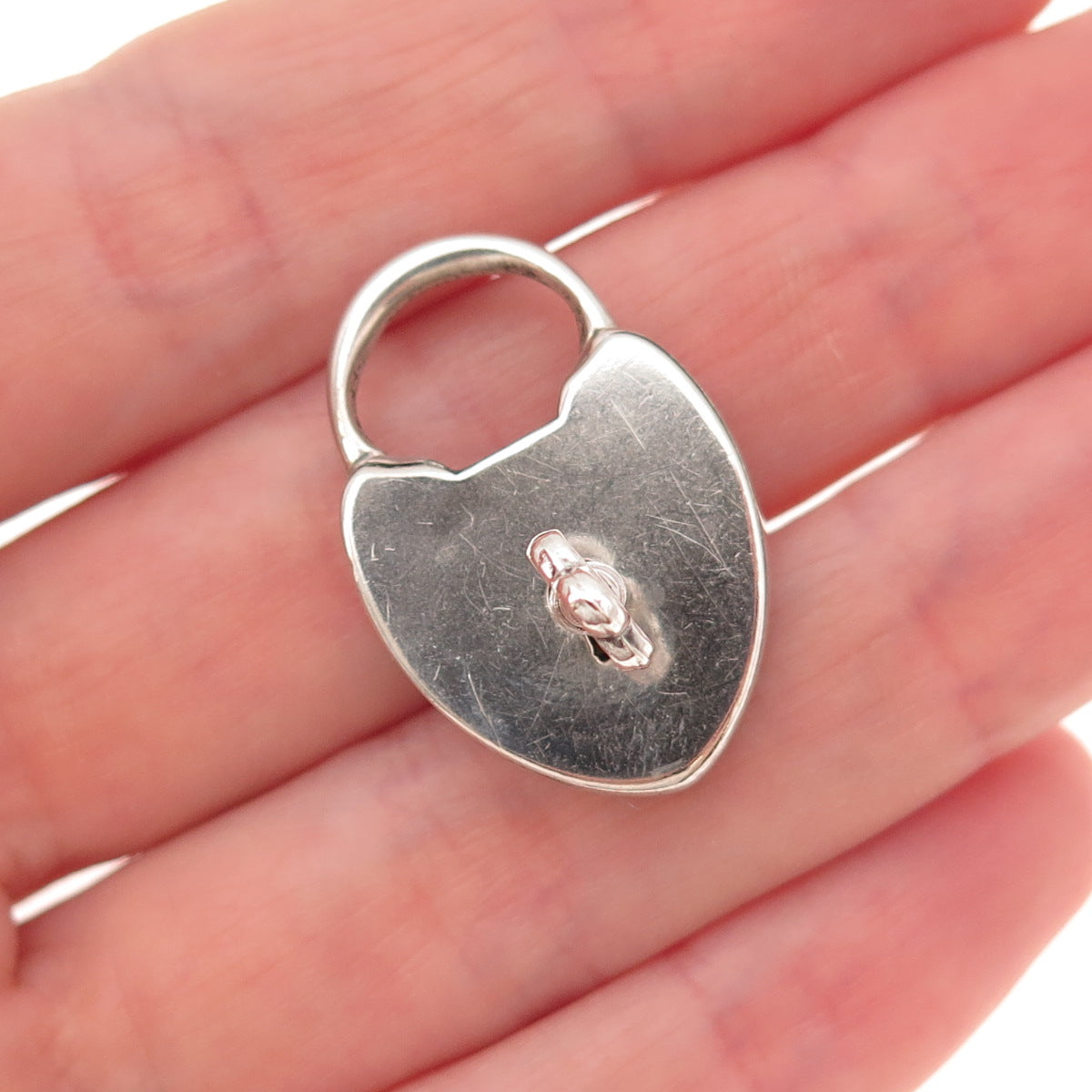 925 Sterling Silver Antique Art Deco Heart & Key Padlock Chatelaine Pendant