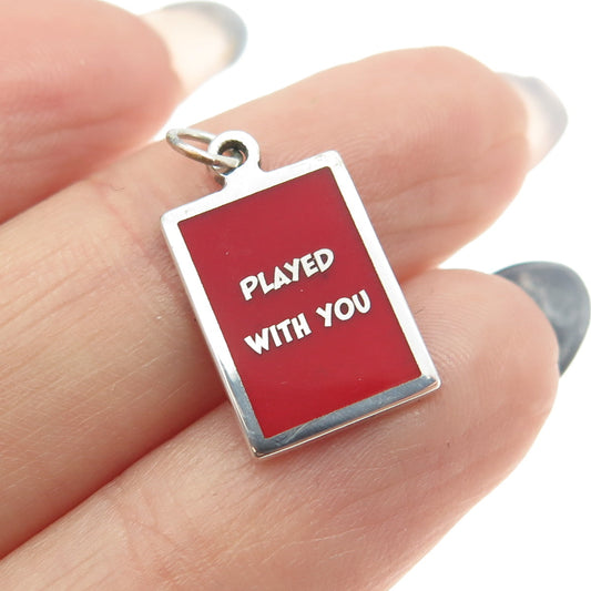 925 Sterling Silver Red Enamel "Played With You" Minimalist Charm Pendant