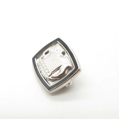 925 Sterling Silver Vintage cTo Black Enamel Protect Buildings Pin Brooch