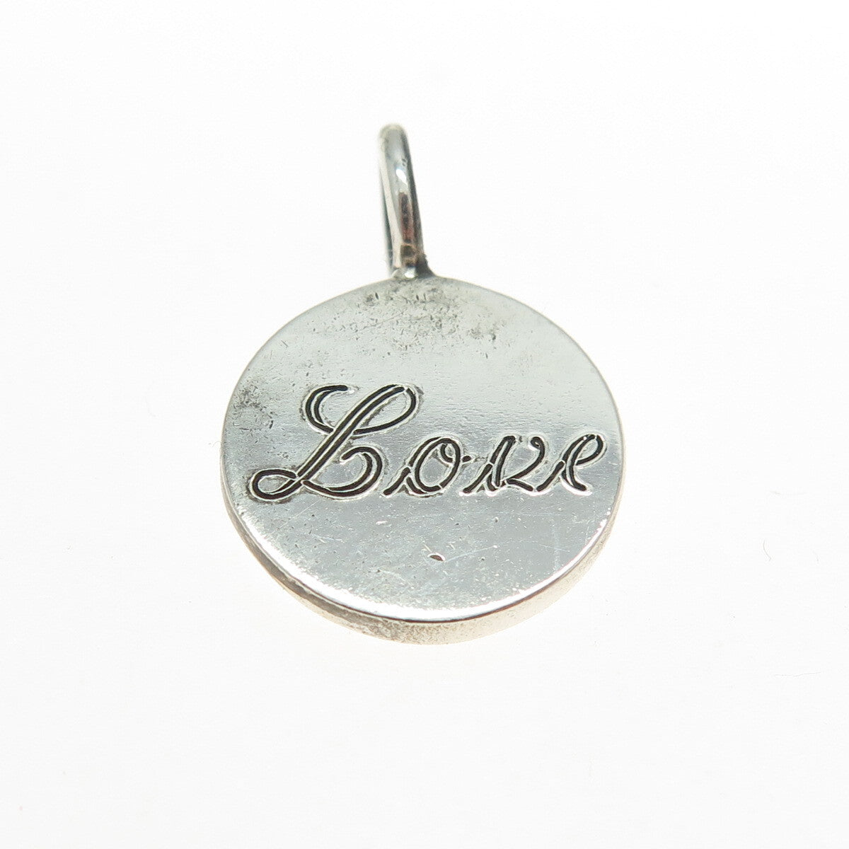 STULLER 925 Sterling Silver Vintage "LOVE" Minimalist Round Tag Charm Pendant
