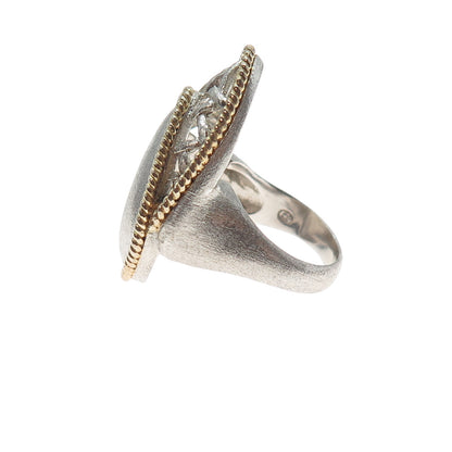 925 Sterling Silver 2-Tone Modernist Brushed Ring Size 8