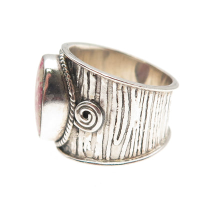 925 Sterling Silver Vintage Real Thulite Spiral Oxidized Ring Size 7.5