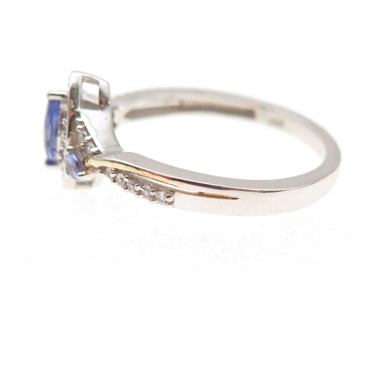 Chuck Clemency 925 Sterling Silver Real Tanzanite & White Topaz Ring Size 8.25