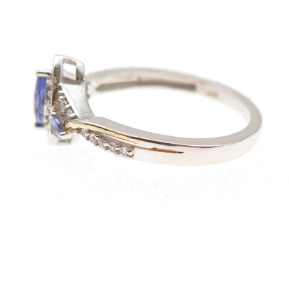 Chuck Clemency 925 Sterling Silver Real Tanzanite & White Topaz Ring Size 8.25