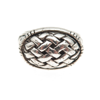 Sidney Evan 925 Sterling Silver Vintage Modernist Woven Oxidized Ring Size 7.5