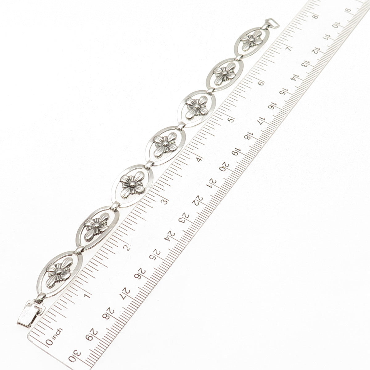 925 Sterling Silver Antique Art Deco Floral Oxidized Bracelet 7.25"