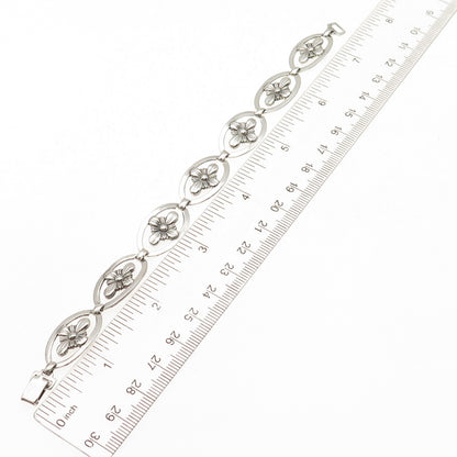 925 Sterling Silver Antique Art Deco Floral Oxidized Bracelet 7.25"
