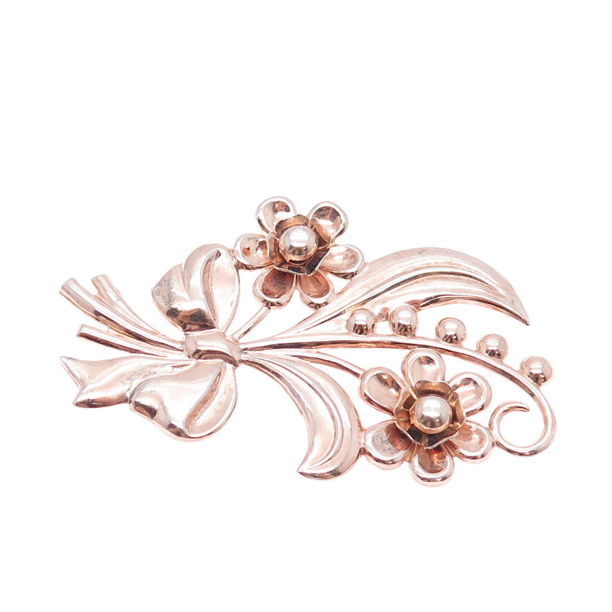 925 Sterling Silver Rose Gold Plated Vintage Flower Bouquet Pin Brooch