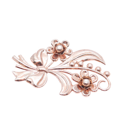 925 Sterling Silver Rose Gold Plated Vintage Flower Bouquet Pin Brooch