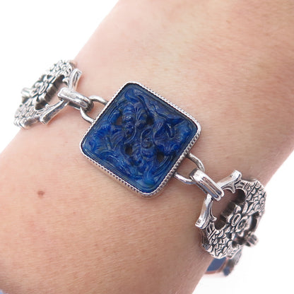 Binder Brothers 925 Sterling Silver Antique Art Deco Glass Floral Bracelet 7.25"