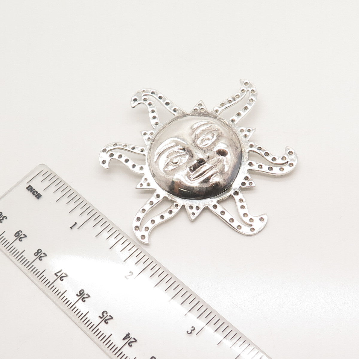 925 Sterling Silver Vintage Mexico Dotted Sun Pin Brooch
