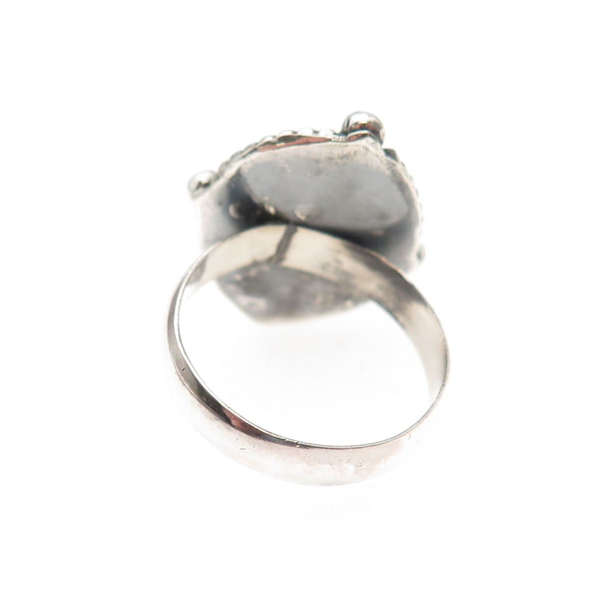 925 Sterling Silver Vintage Real Cabochon Chrysoprase Oxidized Ring Size 7.5