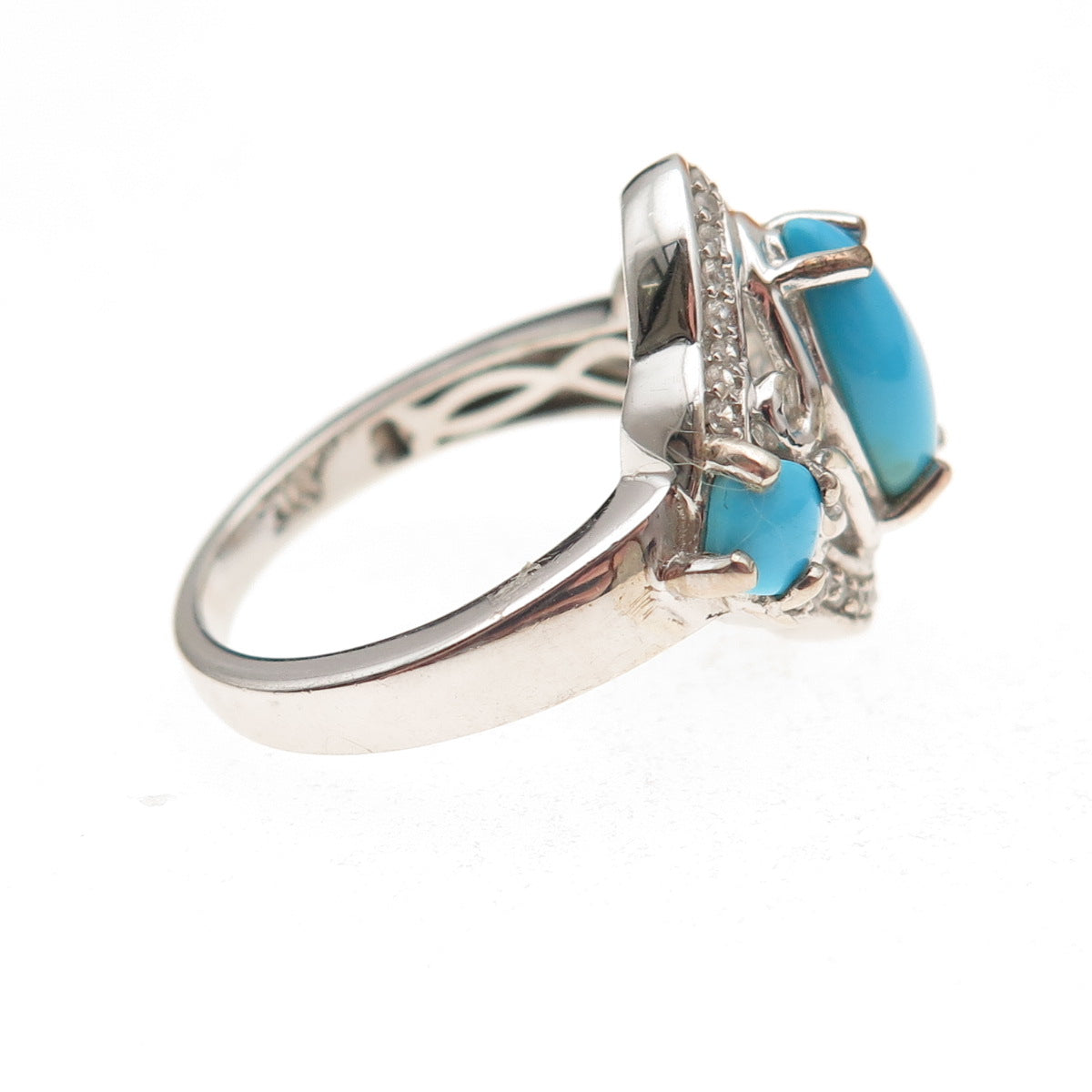 Chuck Clemency 925 Sterling Silver Real Turquoise & White Topaz Ring Size 8