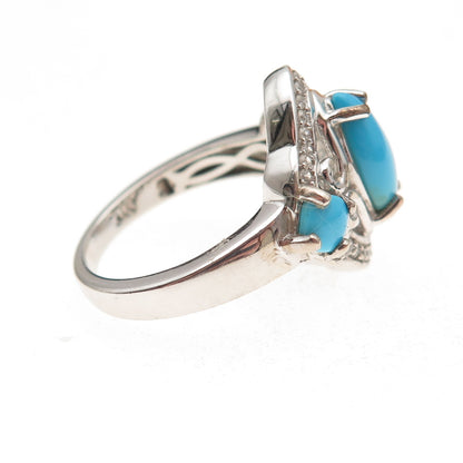 Chuck Clemency 925 Sterling Silver Real Turquoise & White Topaz Ring Size 8