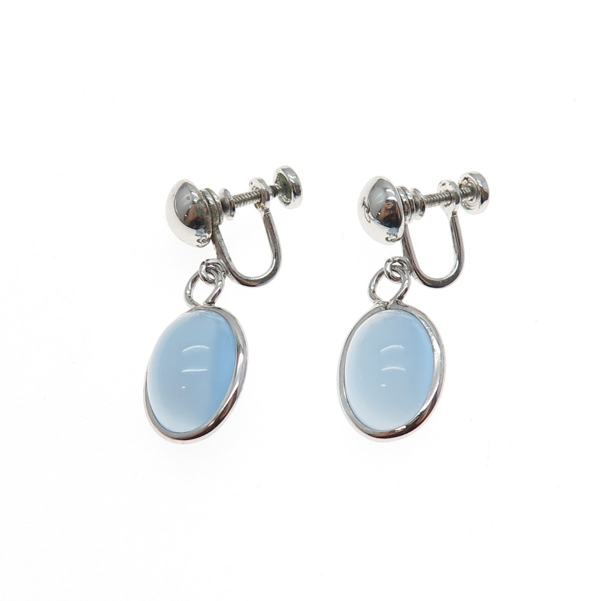 AMCO 925 Sterling Silver Antique Art Deco Real Opalite Screw Back Earrings