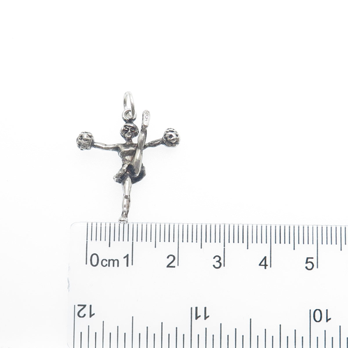 925 Sterling Silver Vintage Cheerleader Oxidized Minimalist 3D Charm Pendant