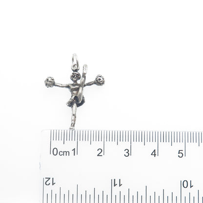 925 Sterling Silver Vintage Cheerleader Oxidized Minimalist 3D Charm Pendant