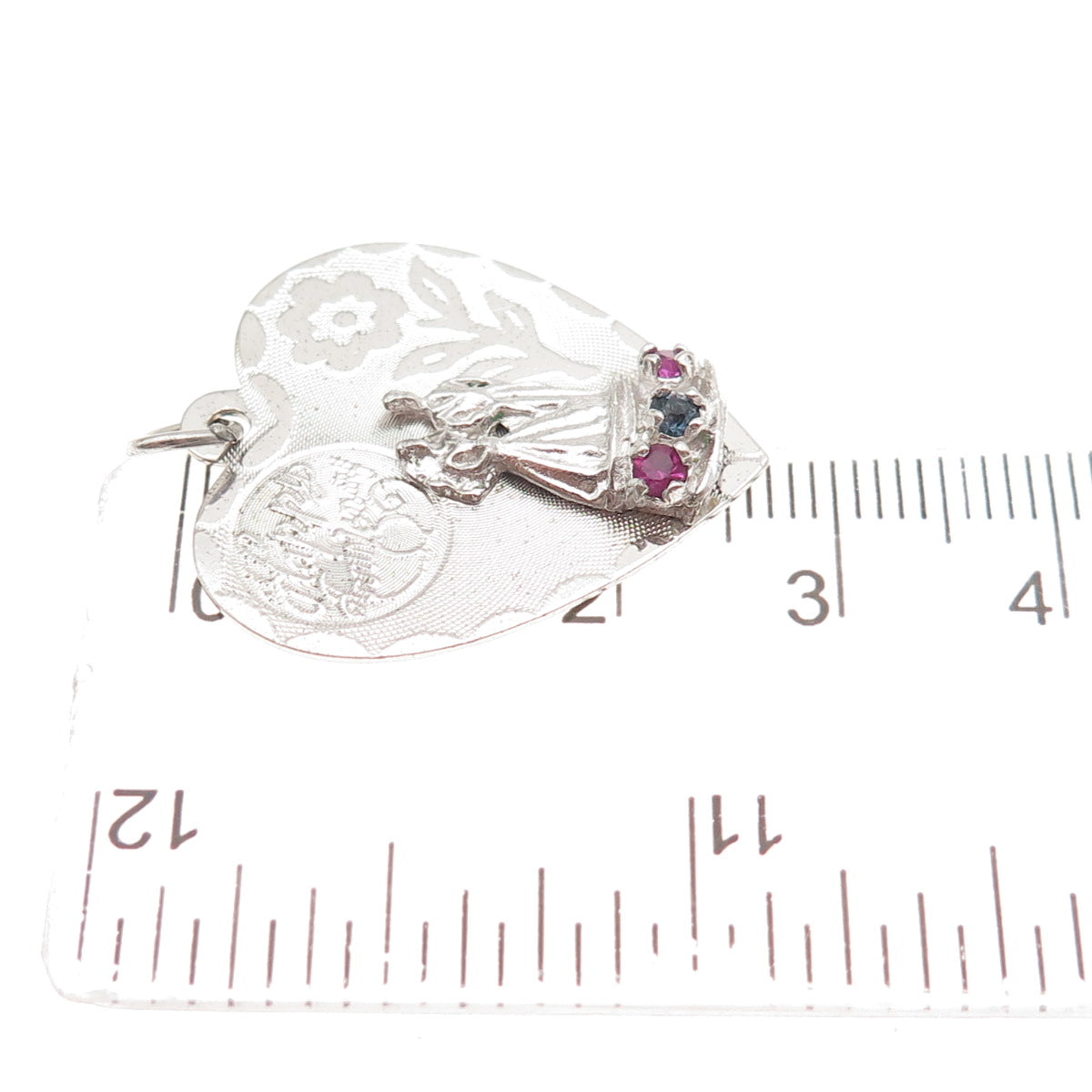 CREA Sterling Silver Vintage Rhinestone Happy Anniversary Heart Charm Pendant