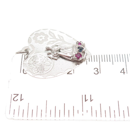 CREA Sterling Silver Vintage Rhinestone Happy Anniversary Heart Charm Pendant