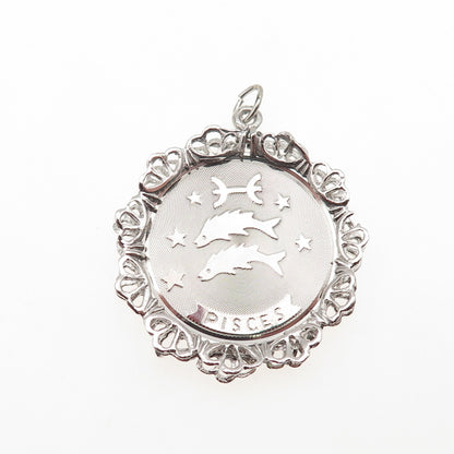 JAY POSON 925 Sterling Silver Vintage Pisces Zodiac Sign Charm Pendant