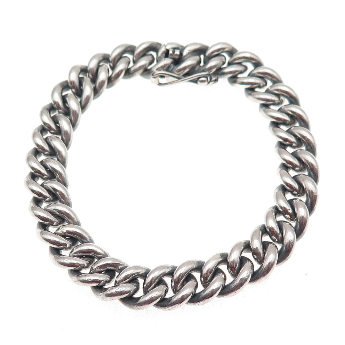 925 Sterling Silver Vintage Peru Cuban Link Oxidized Bracelet 7"