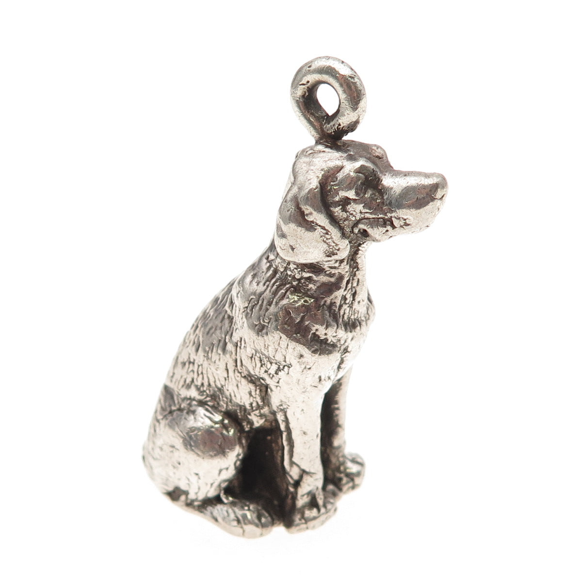 925 Sterling Silver Vintage Golden Retriever Oxidized 3D Hollow Pendant