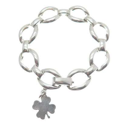DANECRAFT 925 Sterling Silver Antique Art Deco Clover Charm Bracelet 6"