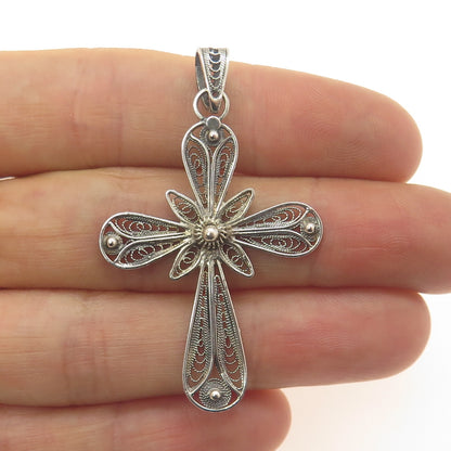 800 Silver Antique Art Deco Cannetille Filigree Cross Pendant