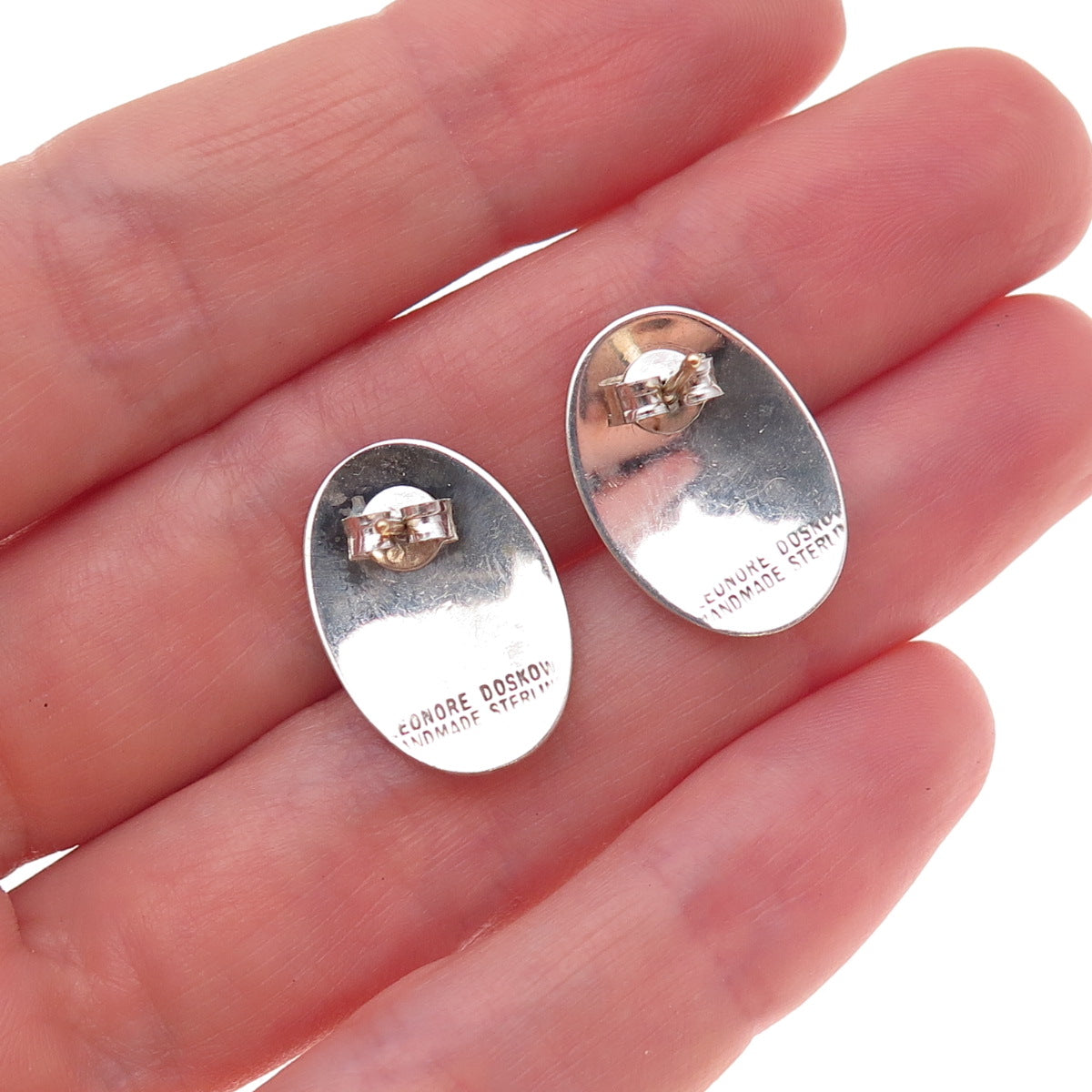 Leonore Doskow 925 Sterling Silver 14K Gold Posts Vintage Modernist Earrings