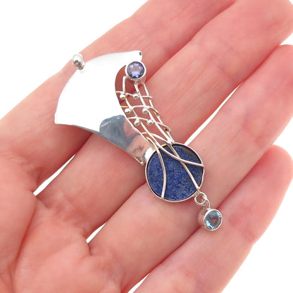 Michou 925 Sterling 2-Tone Vintage Real Lapis Iolite & Blue Topaz Slide Pendant