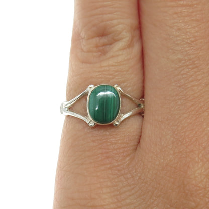 925 Sterling Silver Vintage Real Cabochon Malachite Ring Size 5.25