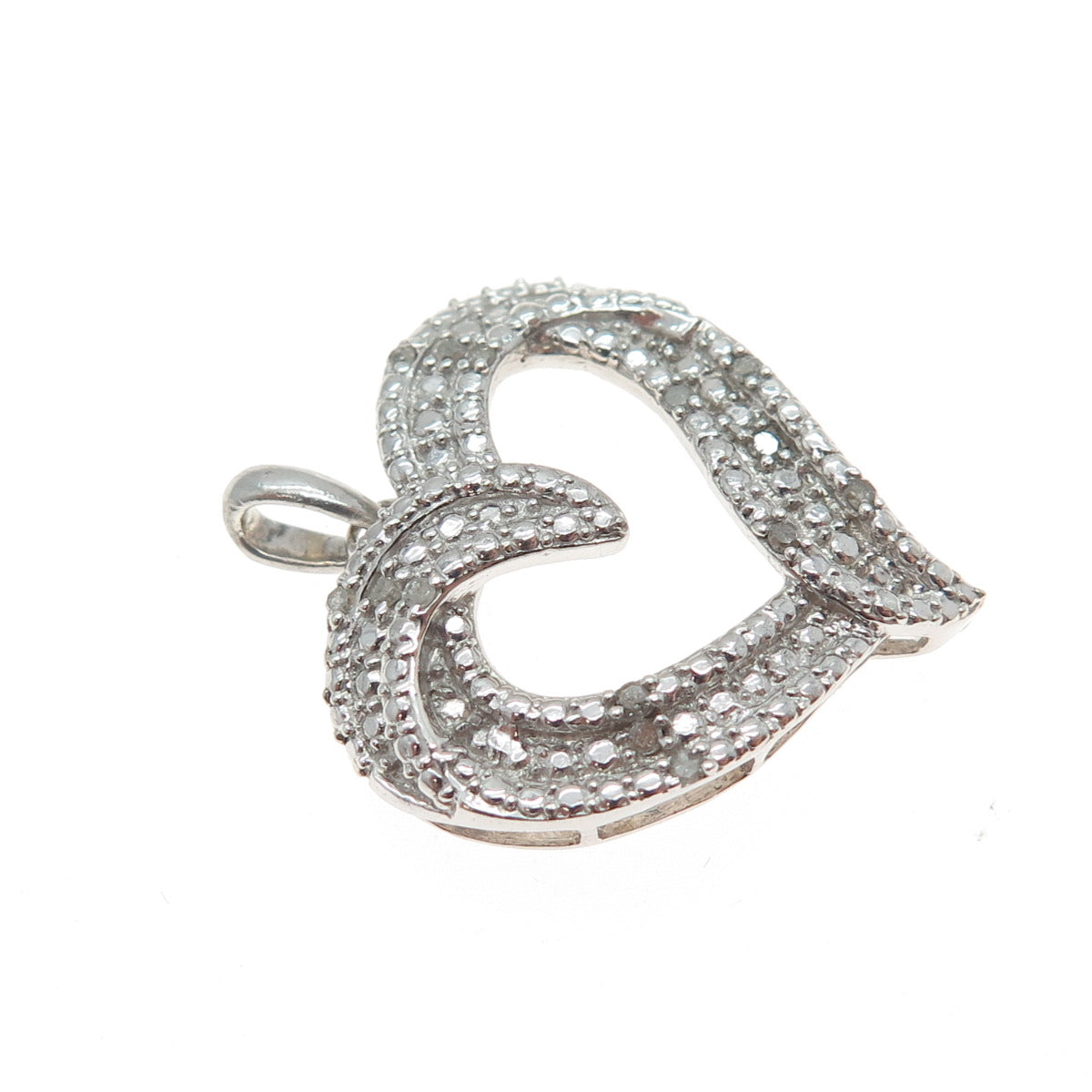 925 Sterling Silver Real Round-Cut Diamond Heart Charm Pendant