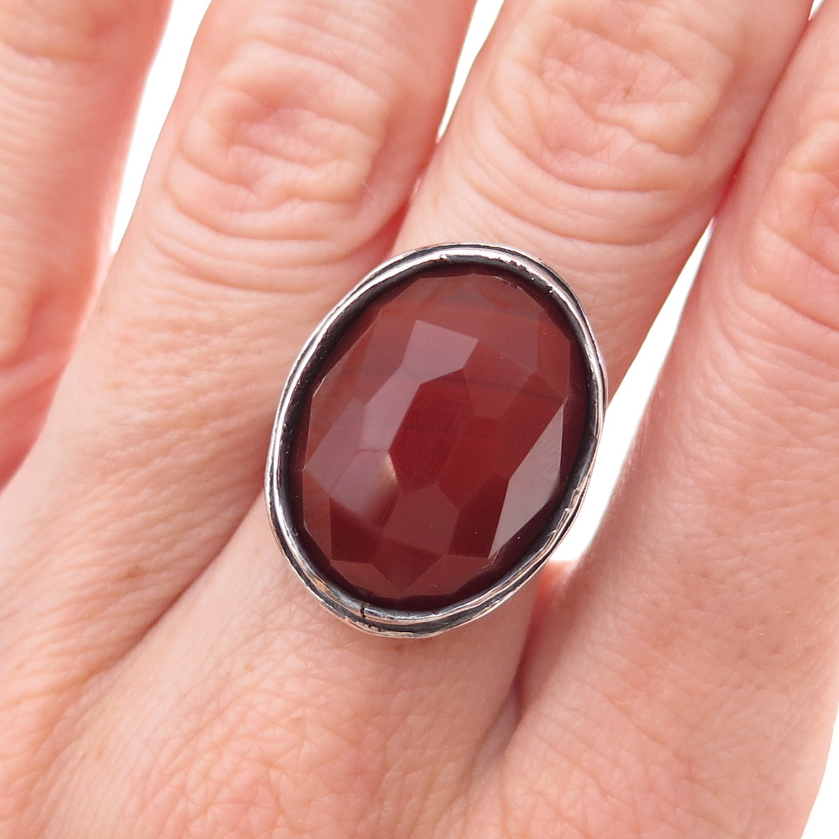 Didae 925 Sterling Silver Vintage Israel Real Carnelian Modernist Ring Size 7