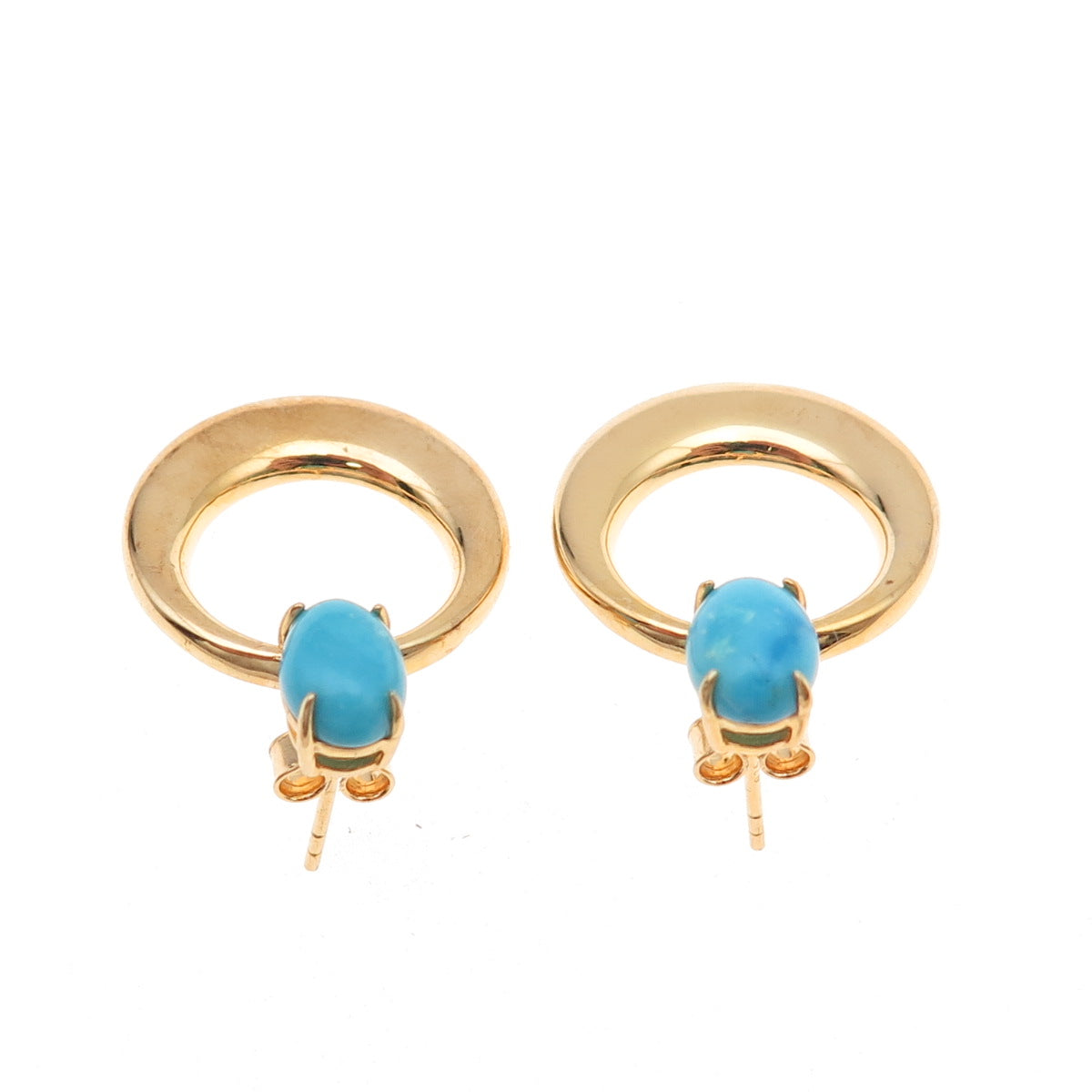 Tehya Oyama Sterling Silver Gold Plated Real Turquoise Crescent Dangle Earrings