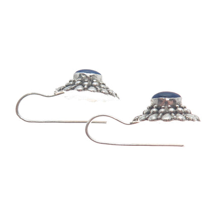 925 Sterling Silver Vintage Real Lapis Lazuli Beaded Floral Oxidized Earrings