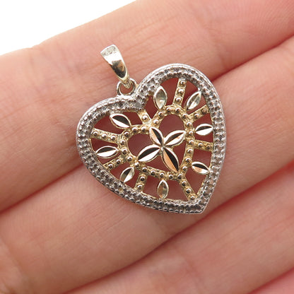 ROSS SIMONS 925 Sterling Silver 2-Tone Vintage Real Diamond Accent Heart Pendant