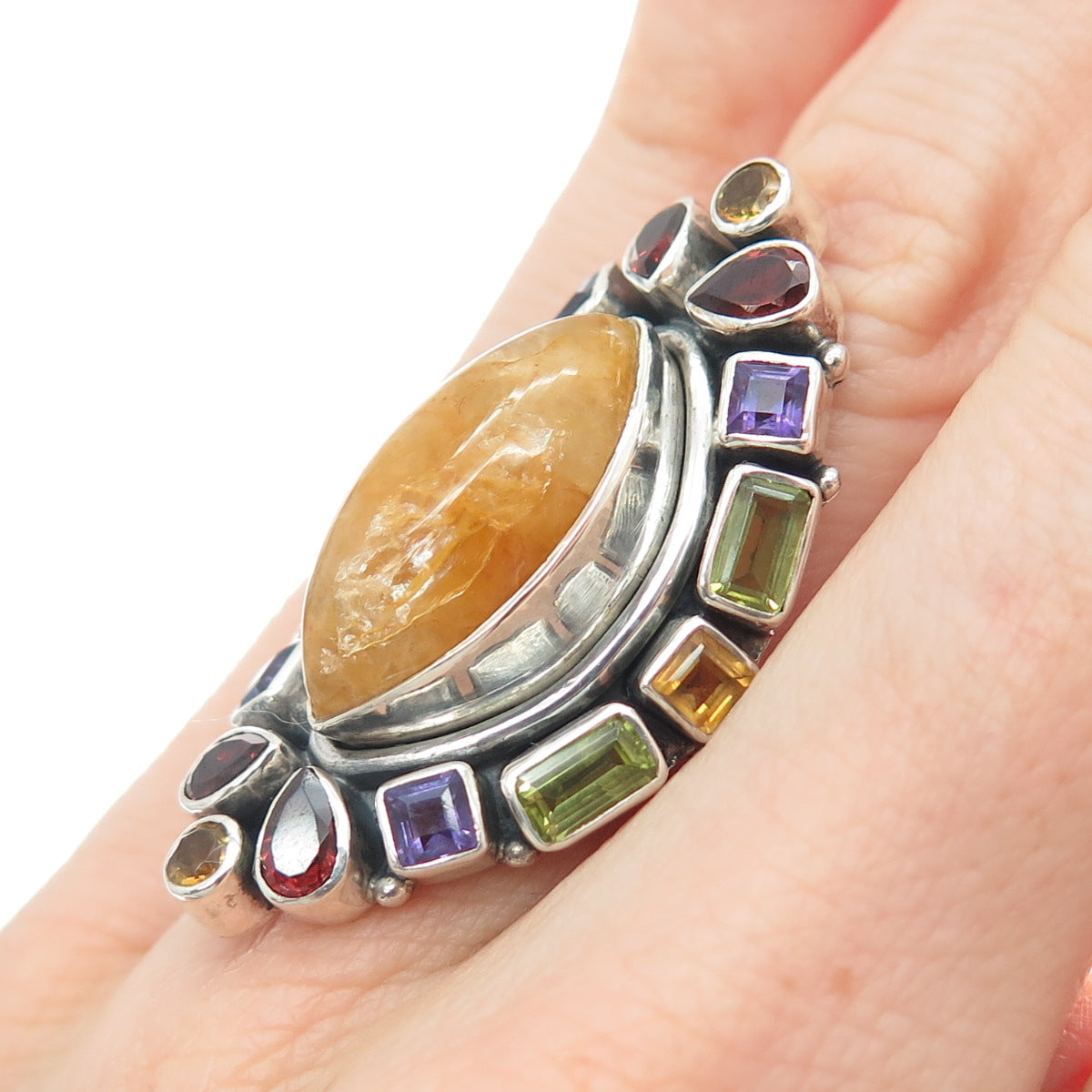 NICKY BUTLER 925 Sterling Vintage Quartz Citrine Amethyst Peridot Ring Size 6.25