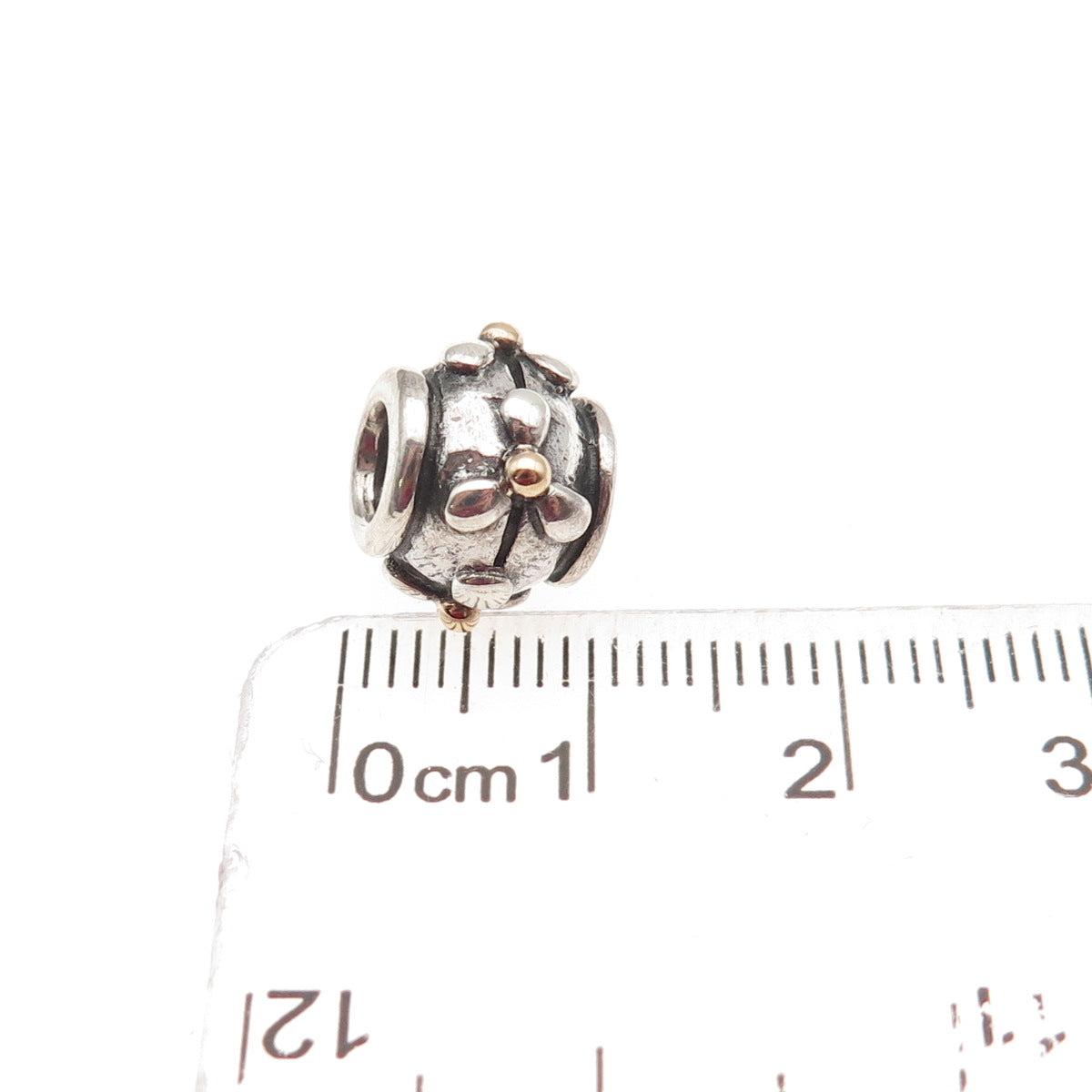 Pandora 925 Sterling Silver & Gold Tivoli Flower Slide Bead Charm