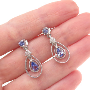 Chuck Clemency 925 Sterling Silver Real Tanzanite White Topaz Teardrop Earrings