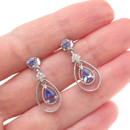 Chuck Clemency 925 Sterling Silver Real Tanzanite White Topaz Teardrop Earrings