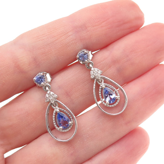 Chuck Clemency 925 Sterling Silver Real Tanzanite White Topaz Teardrop Earrings