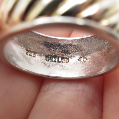 925 Sterling Silver 2-Tone Vintage Modernist Ribbed Band Ring Size 7.25