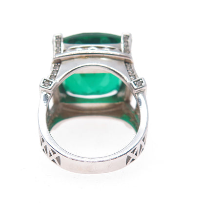 925 Sterling Silver Real Doublet Chrome Diopside & White Topaz Ring Size 6.25