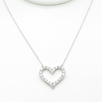 925 Sterling Silver Round-Cut C Z Open Heart Cable Chain Necklace 16-18"