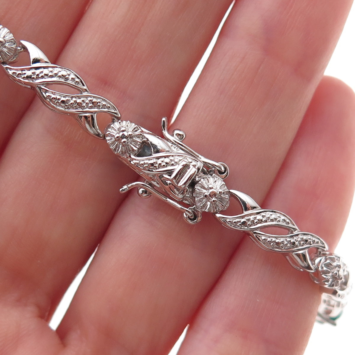 Han 925 Sterling Silver Real Chrome Diopside Infinity Link Bracelet 7.25"